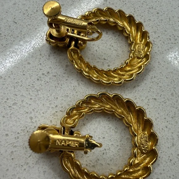 Napier Gold Tone Twisted Hoop Earrings - Picture 6 of 6